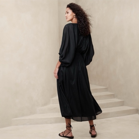 Banana Republic Eliana Cotton Silk Black Full Sleeve Dress Size Small - Picture 4 of 14